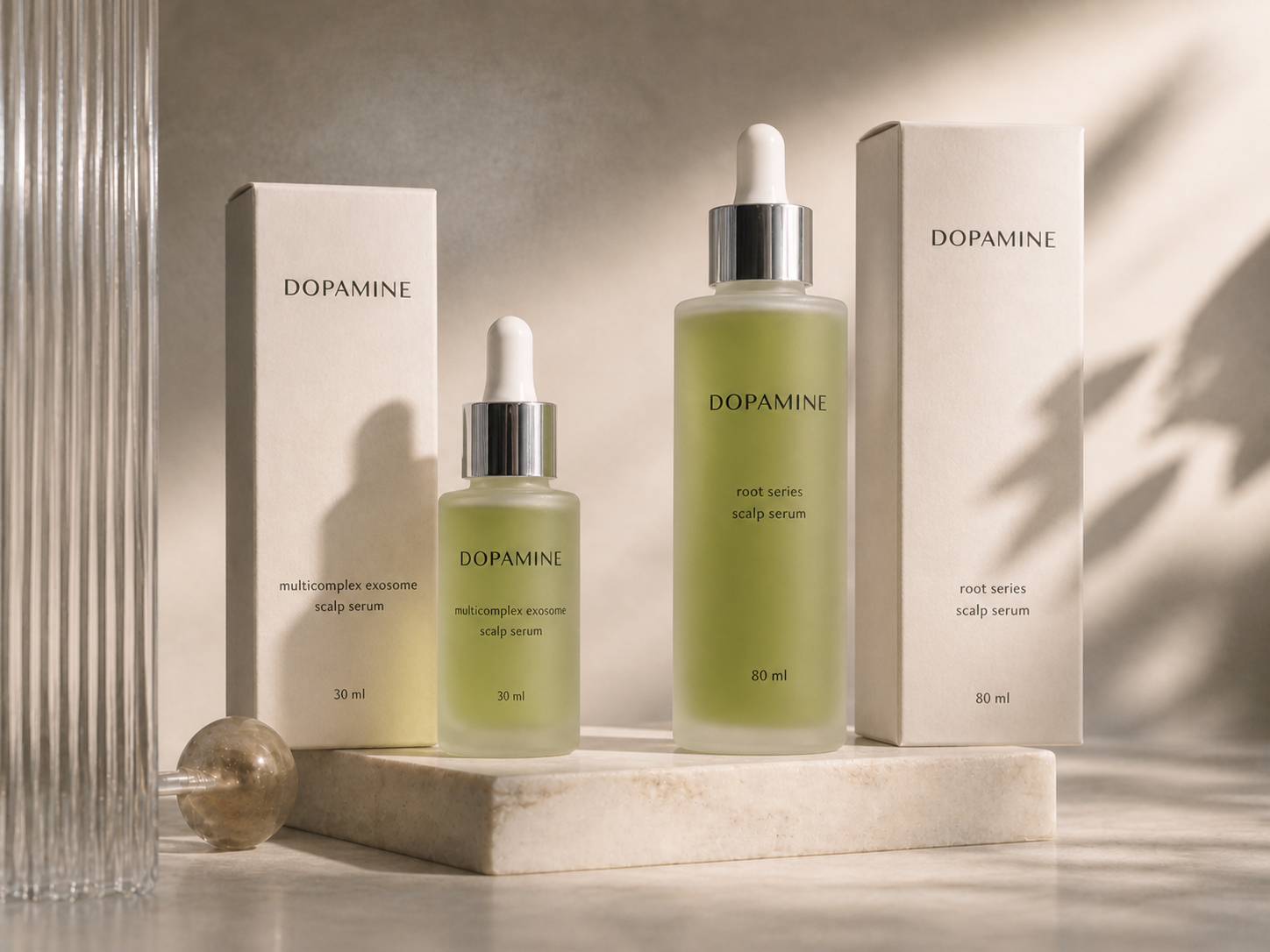 DOPAMINE 30 ml and 80 ml scalp serum with boxes